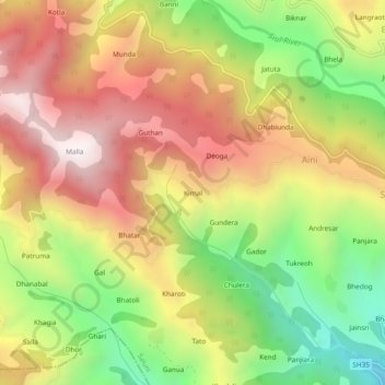 Topografinen kartta Kimal, korkeus, helpotus