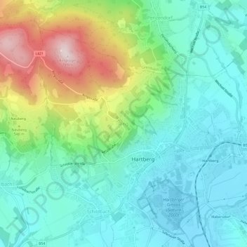 Topografinen kartta Ring, korkeus, helpotus