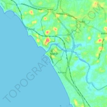 Topografinen kartta Mahé, korkeus, helpotus