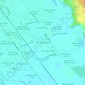 Topografinen kartta La Fuente Colonia, korkeus, helpotus