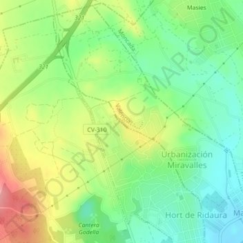 Topografinen kartta Horteta, korkeus, helpotus