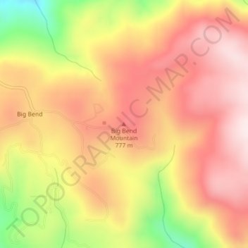 Topografinen kartta Big Bend Mountain, korkeus, helpotus