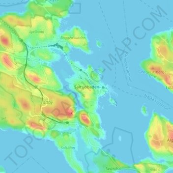 Topografinen kartta Saltsjöbaden, korkeus, helpotus