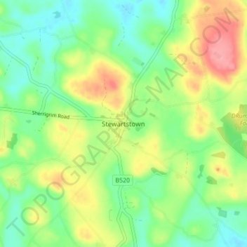 Topografinen kartta Stewartstown, korkeus, helpotus