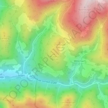 Topografinen kartta Arzberg, korkeus, helpotus