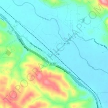 Topografinen kartta Geyserville, korkeus, helpotus