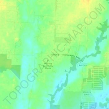 Topografinen kartta Mustang, korkeus, helpotus