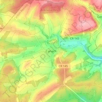 Topografinen kartta Canach, korkeus, helpotus