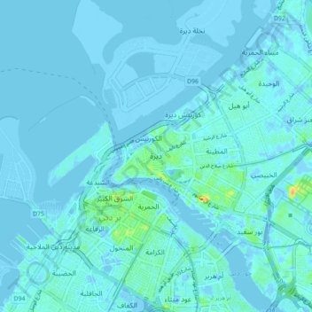 Topografinen kartta Deira, korkeus, helpotus