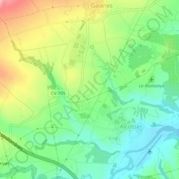Topografinen kartta Olivereta, korkeus, helpotus