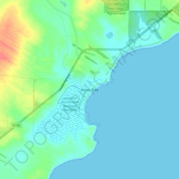 Topografinen kartta Arno Bay, korkeus, helpotus