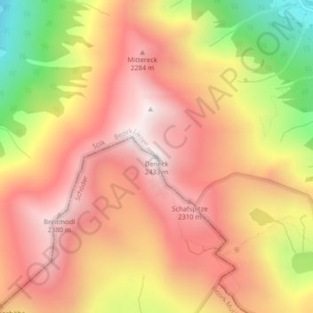Topografinen kartta Deneck, korkeus, helpotus