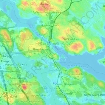Topografinen kartta Stocksundstorp, korkeus, helpotus