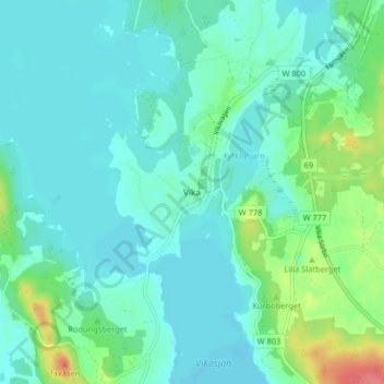 Topografinen kartta Vika, korkeus, helpotus