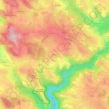 Topografinen kartta Blumau, korkeus, helpotus