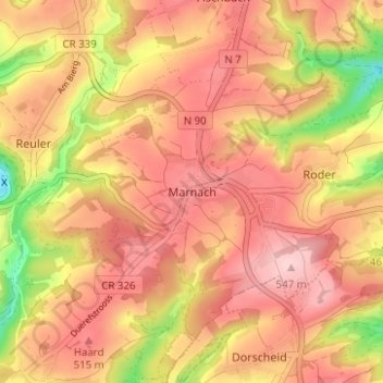 Topografinen kartta Marnach, korkeus, helpotus