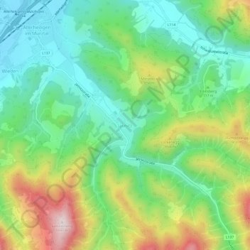 Topografinen kartta Jasnitz, korkeus, helpotus