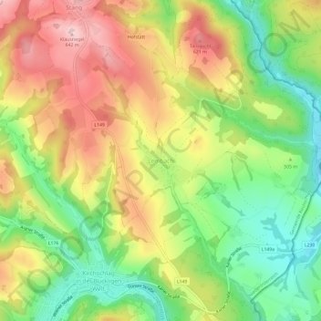 Topografinen kartta Lembach, korkeus, helpotus