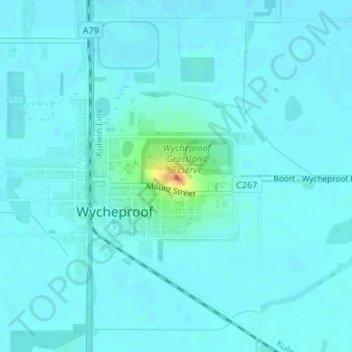 Topografinen kartta Mount Wycheproof, korkeus, helpotus