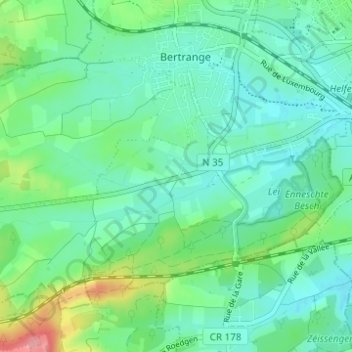 Topografinen kartta Grevels-Barrière, korkeus, helpotus