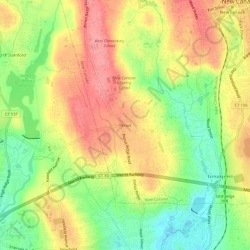 Topografinen kartta Ponus, korkeus, helpotus