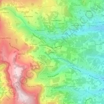 Topografinen kartta Cosset, korkeus, helpotus