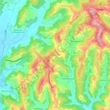 Topografinen kartta Edelstauden, korkeus, helpotus