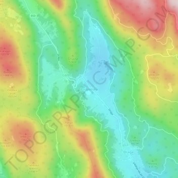 Topografinen kartta Podpreska, korkeus, helpotus