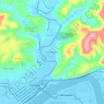 Topografinen kartta North Aberdeen, korkeus, helpotus