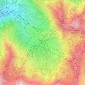 Topografinen kartta Albion Basin, korkeus, helpotus