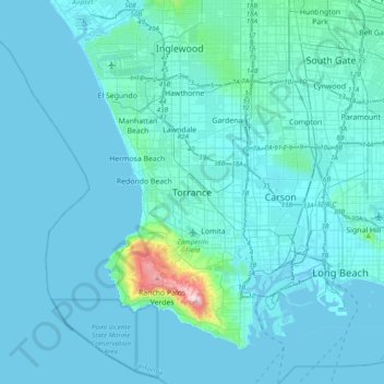Topografinen kartta Torrance, korkeus, helpotus