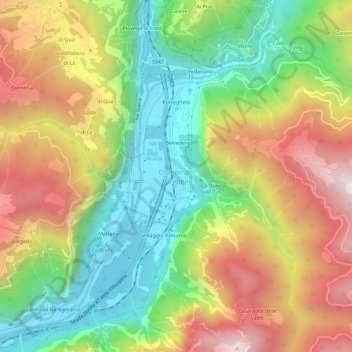 Topografinen kartta Cismon del Grappa, korkeus, helpotus