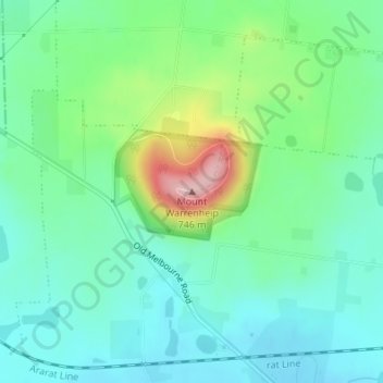 Topografinen kartta Mount Warrenheip, korkeus, helpotus