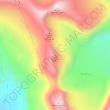 Topografinen kartta Nørdre Blåbreahøe, korkeus, helpotus
