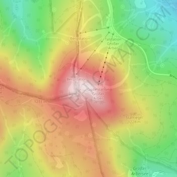 Topografinen kartta Großer Arber, korkeus, helpotus