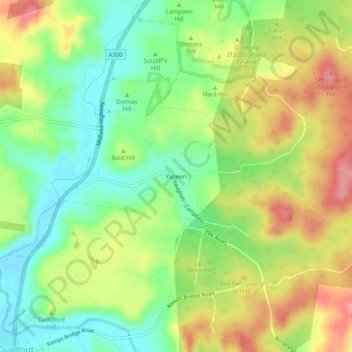 Topografinen kartta Yapeen, korkeus, helpotus