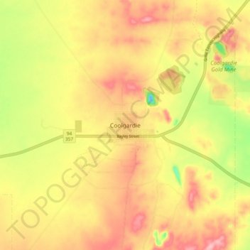 Topografinen kartta Coolgardie, korkeus, helpotus