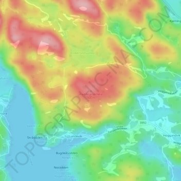 Topografinen kartta Haddelandsheia, korkeus, helpotus