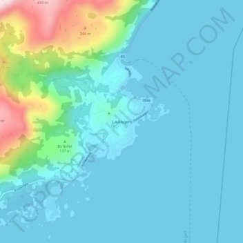 Topografinen kartta Lødingen, korkeus, helpotus