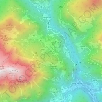 Topografinen kartta Soppera, korkeus, helpotus
