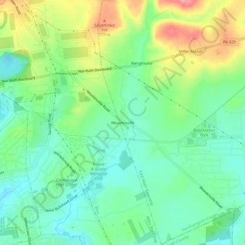 Topografinen kartta Weaversville, korkeus, helpotus