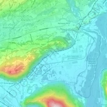 Topografinen kartta Villapaiera, korkeus, helpotus