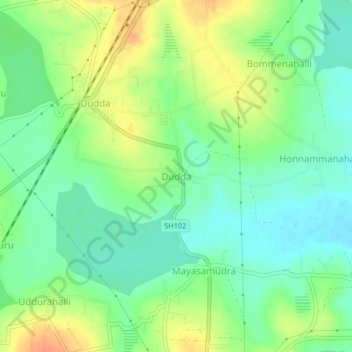 Topografinen kartta Dudda, korkeus, helpotus