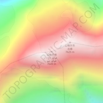 Topografinen kartta 公格尔峰, korkeus, helpotus