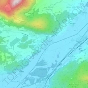 Topografinen kartta Karnburg, korkeus, helpotus