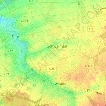 Topografinen kartta Krinsend, korkeus, helpotus