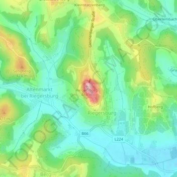 Topografinen kartta Vogel-Kirsche, korkeus, helpotus