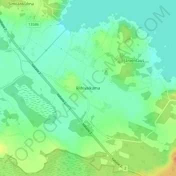 Topografinen kartta Riihivalkama, korkeus, helpotus