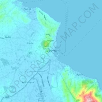 Topografinen kartta Zakynthos, korkeus, helpotus