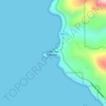 Topografinen kartta Cape San Martin, korkeus, helpotus